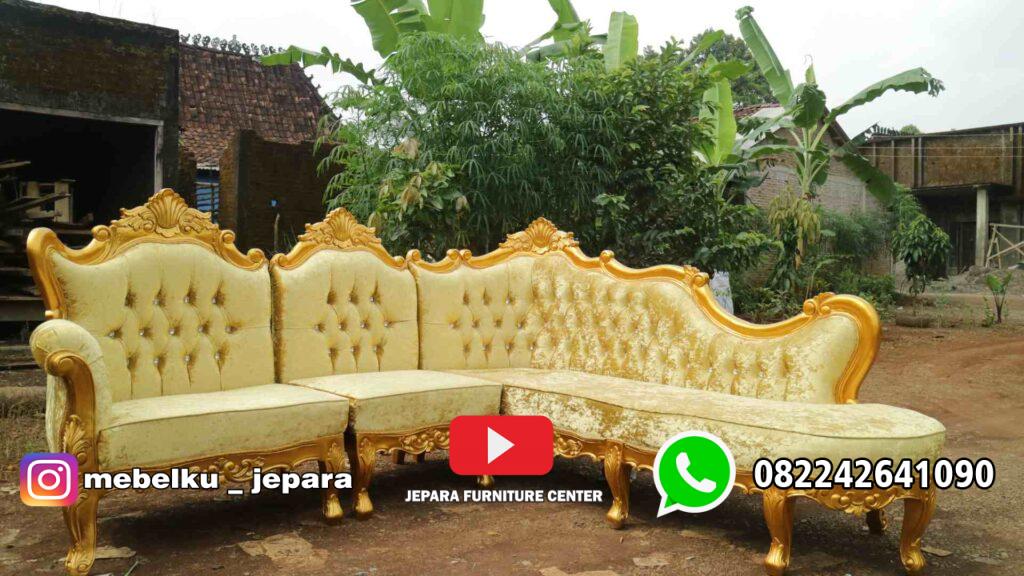 Sofa tamu sudut mewah warna emas