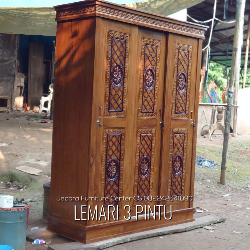 lemari pakaian jati minimalis sliding 3 pintu