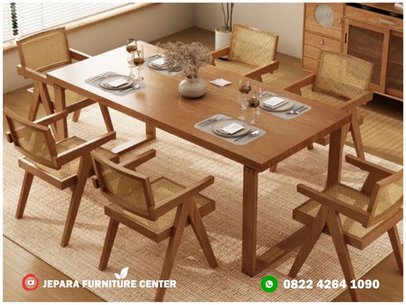set meja makan retro rotan modern