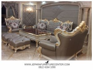 set sofa ruang tamu mewah cat duco putih emas