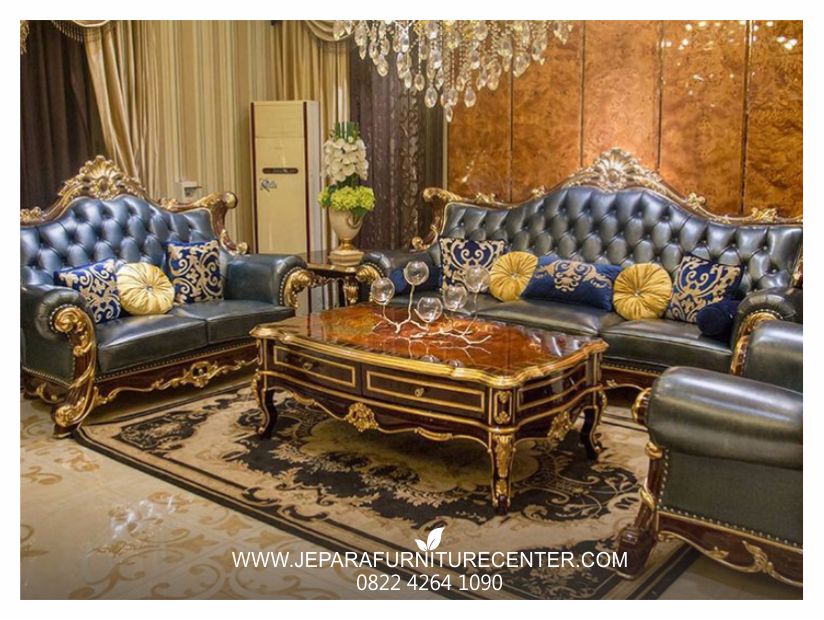 set sofa tamu mewah colombo ukiran kombinasi emas